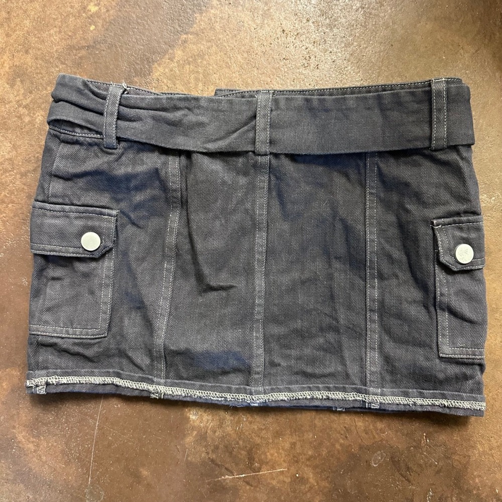 Papermoon Denim Mini Skirt Belted Cargo Pockets Gray Women's Size S - Picture 2 of 5